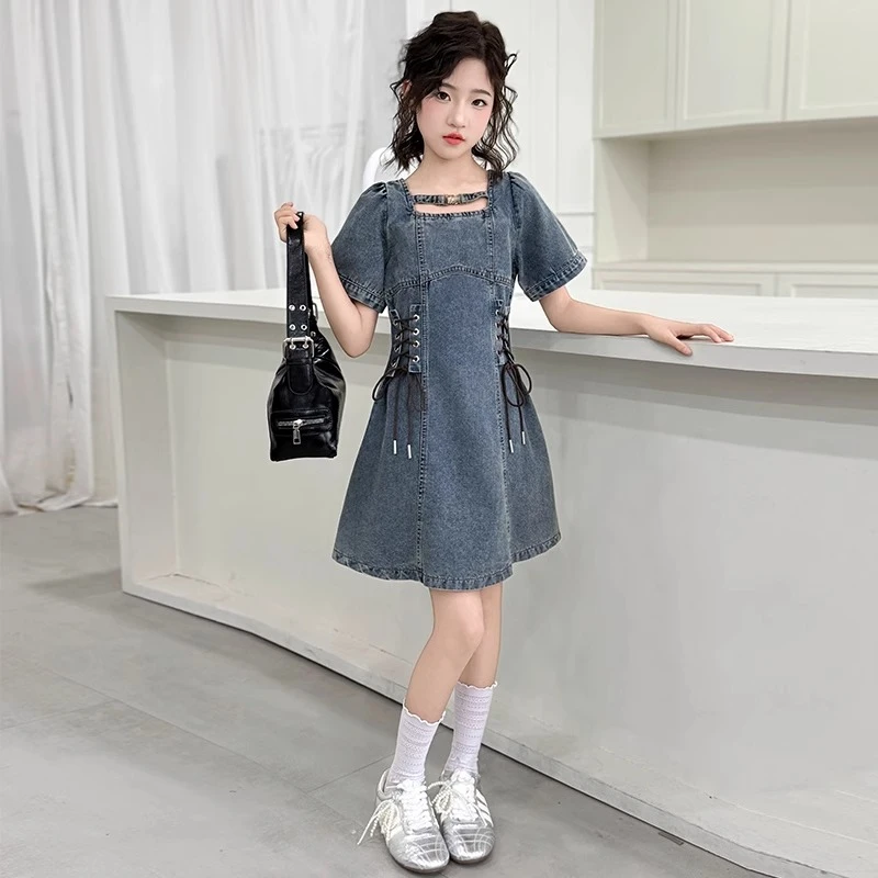 女童连衣裙夏装2025新款时髦韩版半身裙洋气8-15岁中大童牛仔裙潮