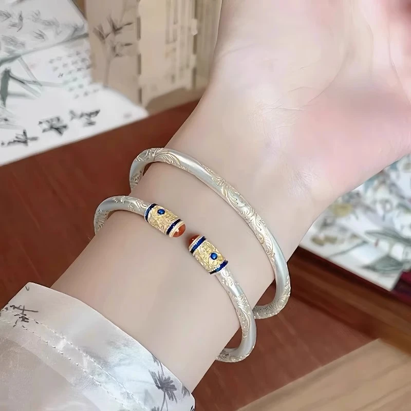 铜合金手镯 新中式锦纹颂古风古法实心手镯国风汉服古风配饰礼物