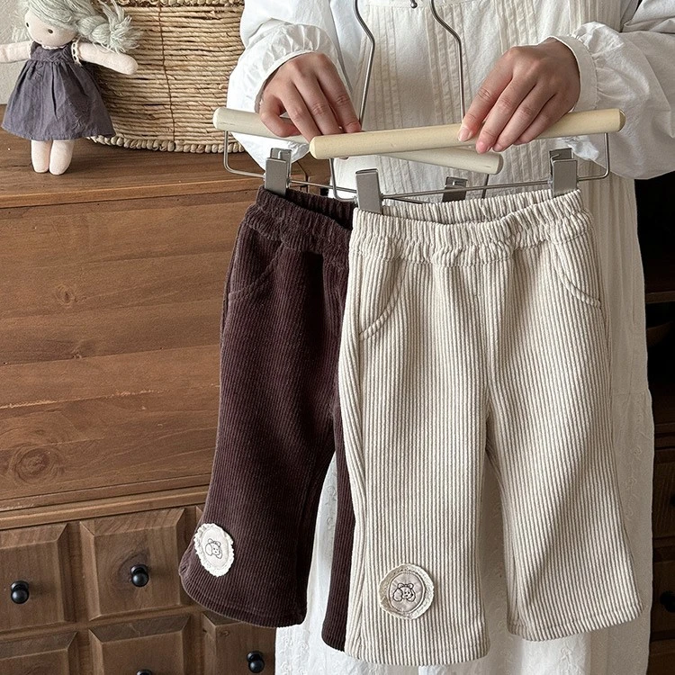 幼羽一体绒裤子2025新款冬季加厚宽松喇叭裤婴儿冬装外穿长裤 a类