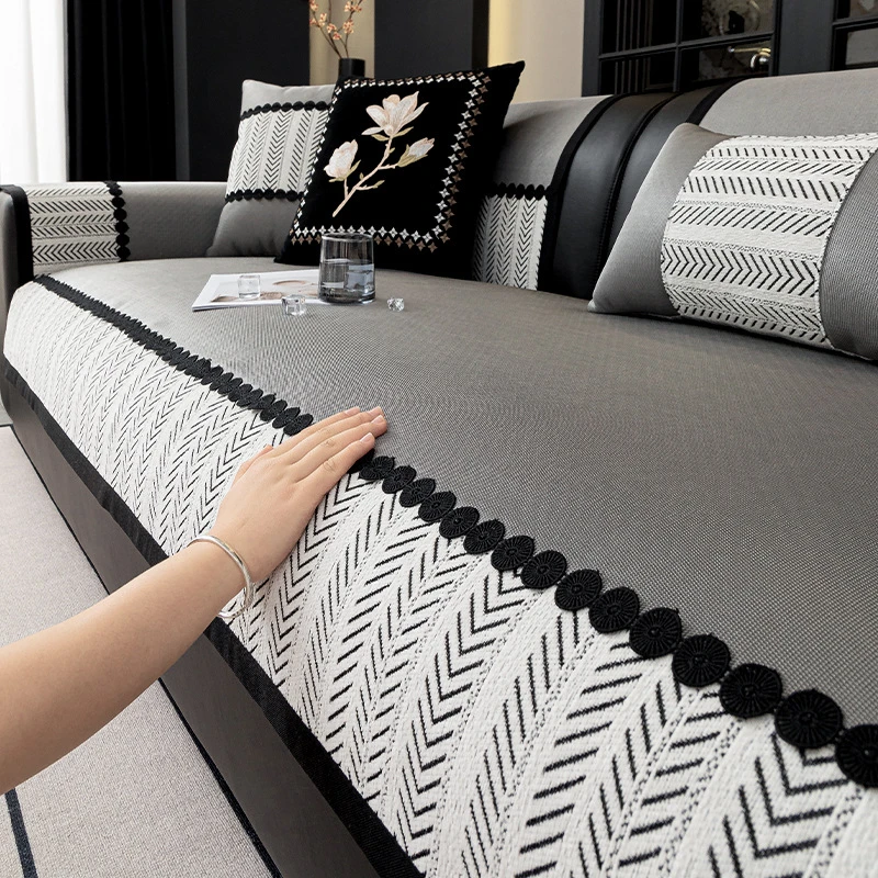 夏季冰丝沙发垫2025新款直排皮沙发坐垫子凉席凉感沙发套罩盖布巾