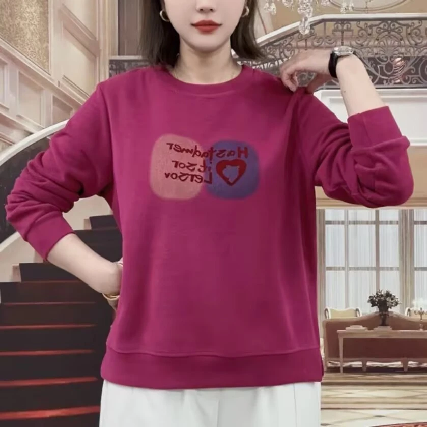 秋季新款休闲时尚百搭显瘦胸前印花植绒宽松简约减龄圆领长袖卫衣