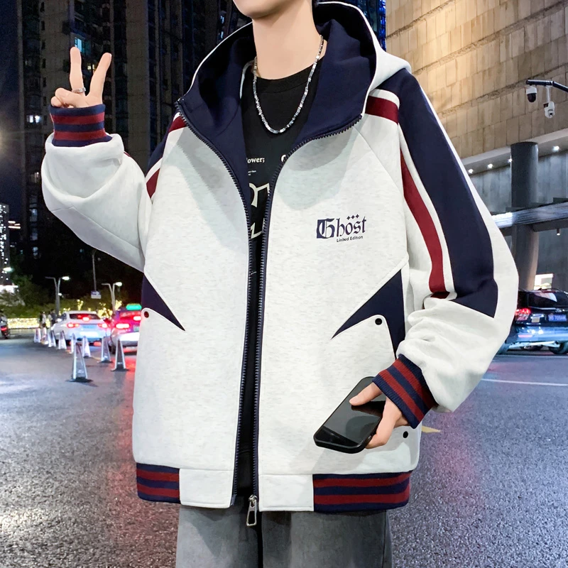 外套男2025秋冬季港风青少年针织连帽韩版潮流设计感宽松休闲夹克