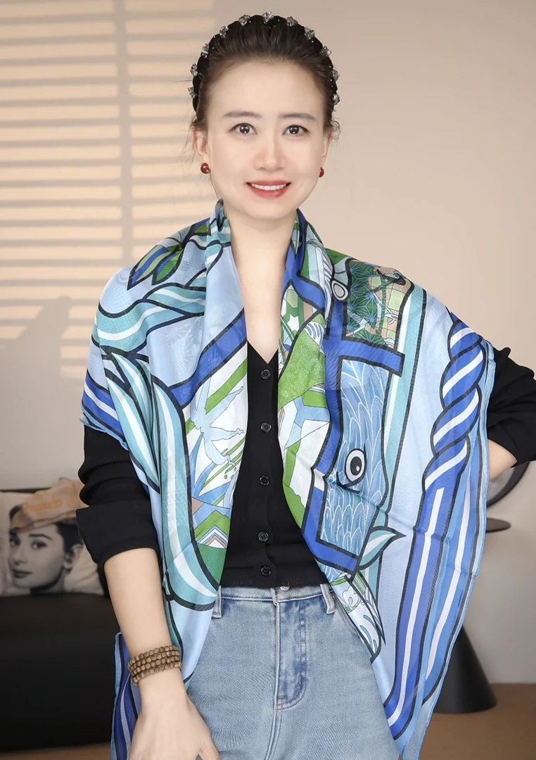 【福利桑蚕丝西丽纱109】宫丽105cm桑蚕丝西丽纱轻奢百搭时尚方巾