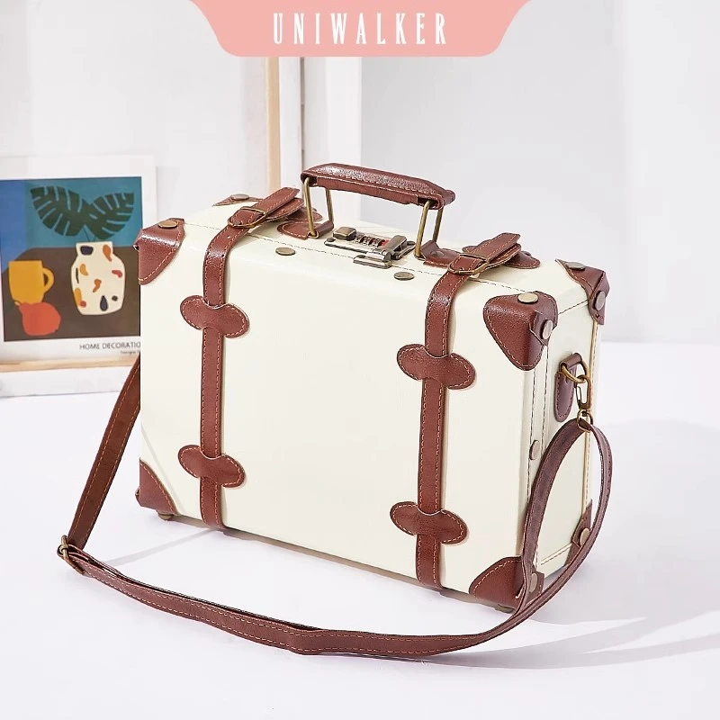 uniwalker复古ins风化妆箱女大容量手提箱镜子皮箱便携旅行收纳箱