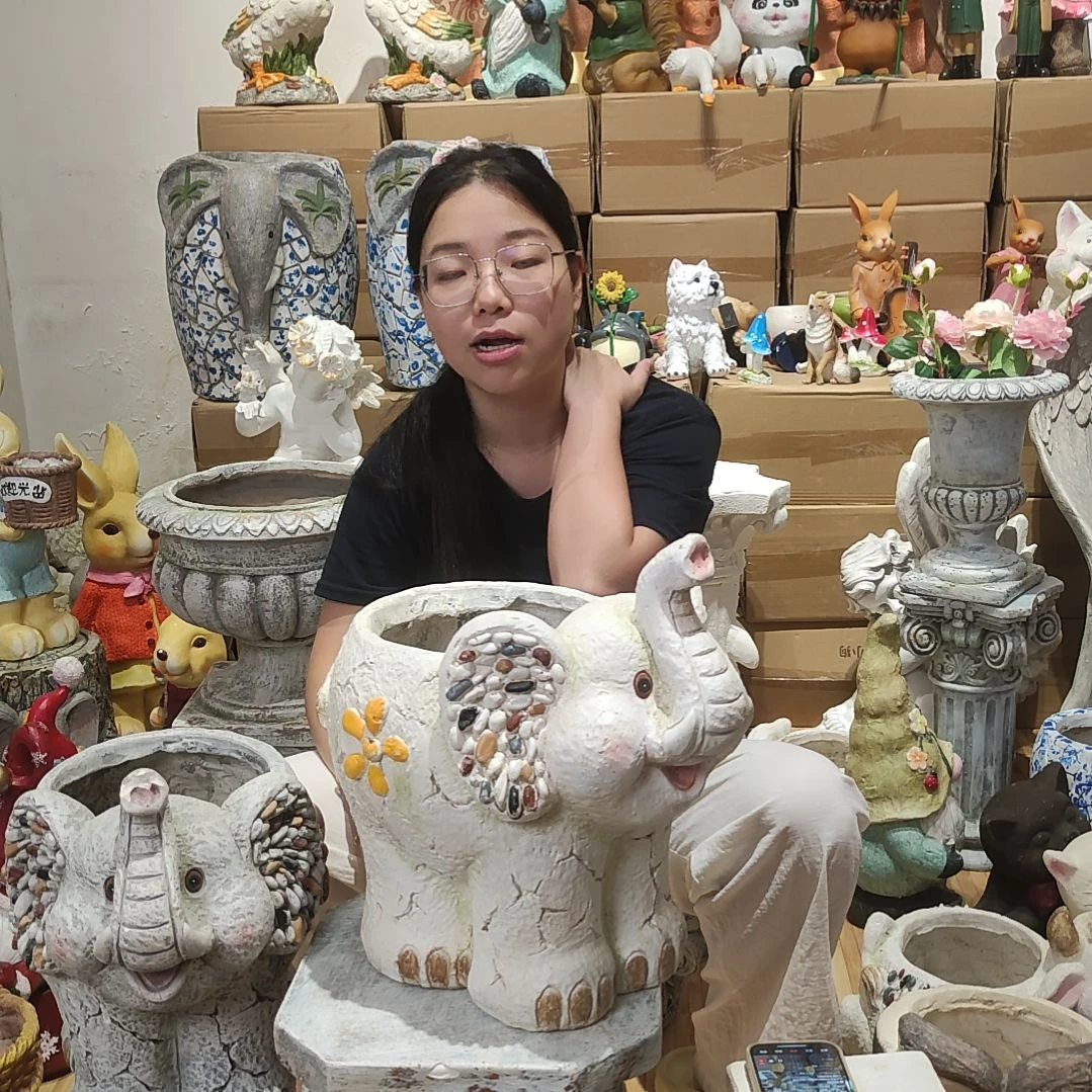 合成树脂氧化镁白色大象花盆一个