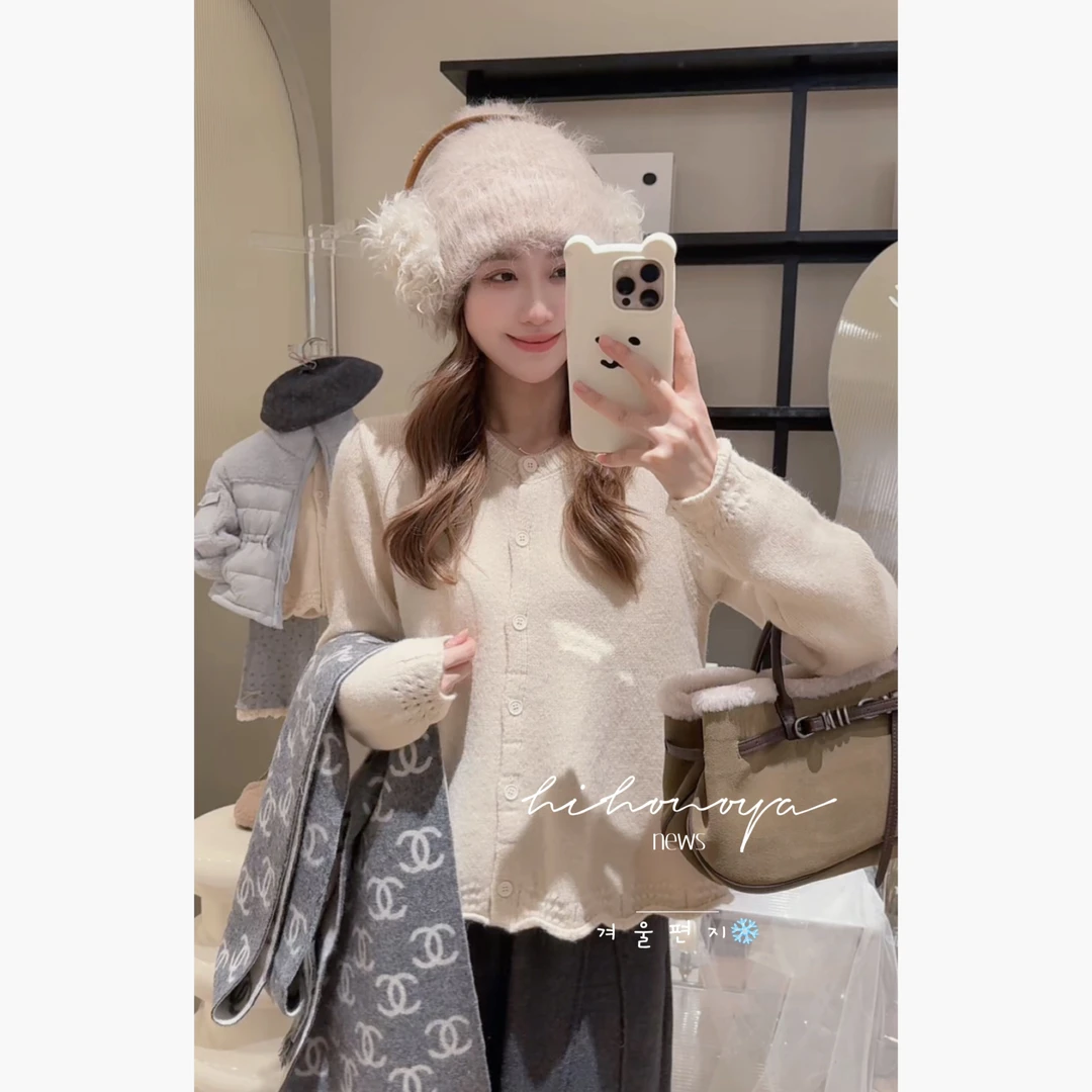 【爱尔兰初雪】11Hihoniya~2025冬亲子森系花边减龄温柔毛衣开衫