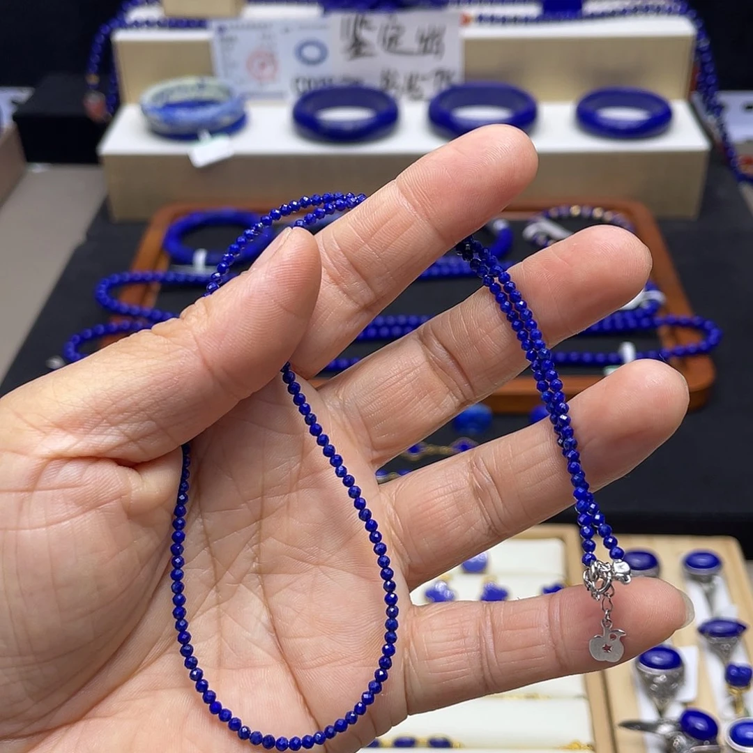 青金石银S925镶嵌项链2mm