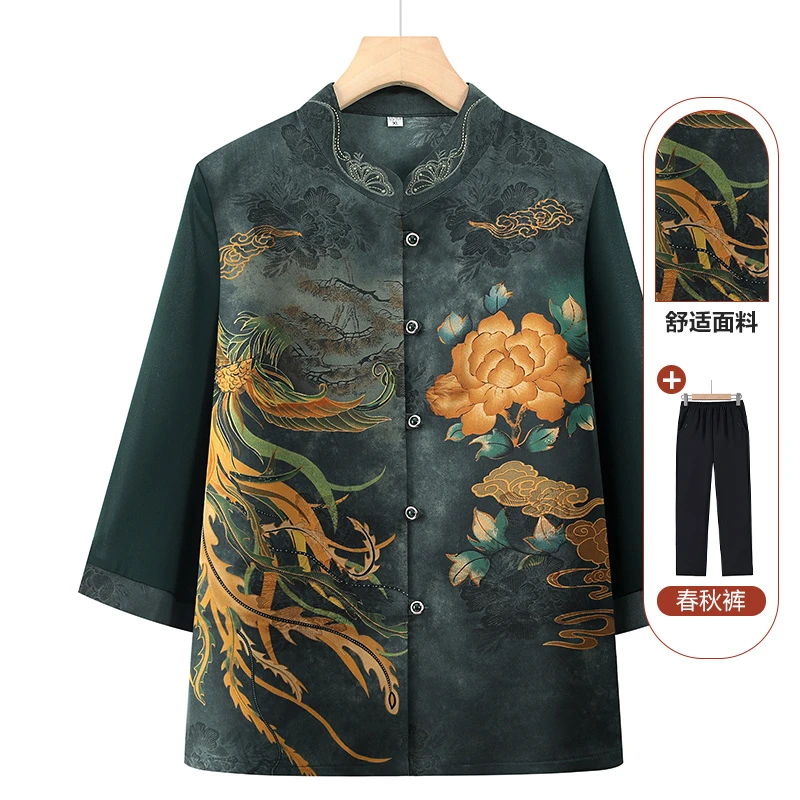 奶奶装夏装七分袖舒适老人妈妈夏季国风开衫老太太上衣60岁薄款