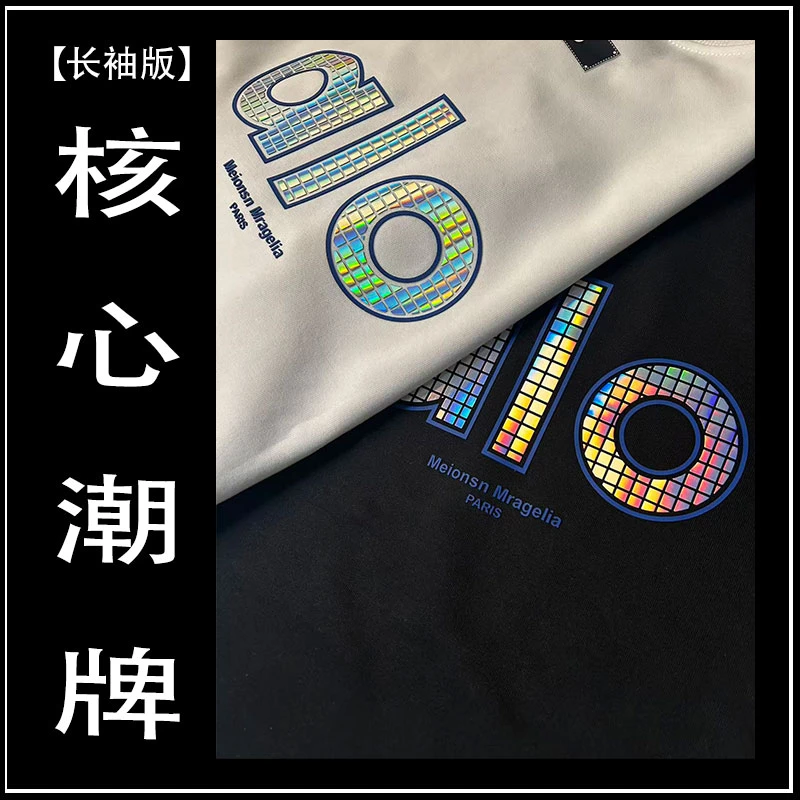 【19号长袖圆领版】【镭射AL】时尚休闲宽松宽松潮牌长袖落肩