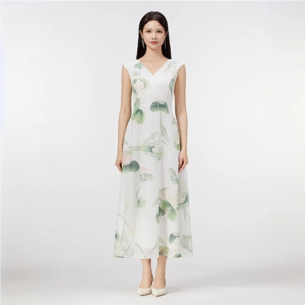 SUSSI/古色25V领落肩无袖印花连衣裙夏季穿搭新中式111A207013