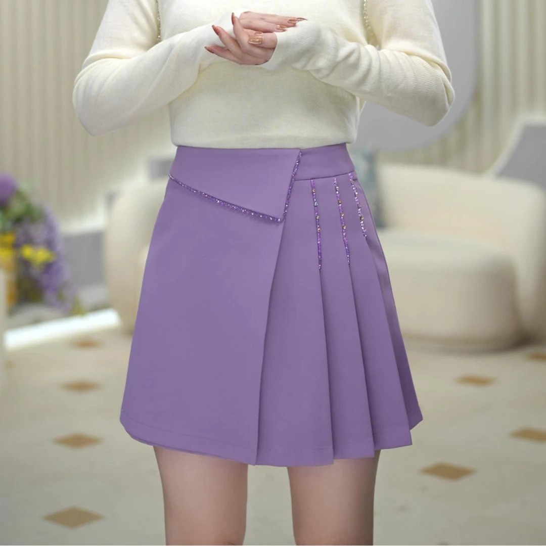 米娅 春季新款时尚洋气百褶裙裤高腰显瘦百搭直筒女士短裤 DY5501