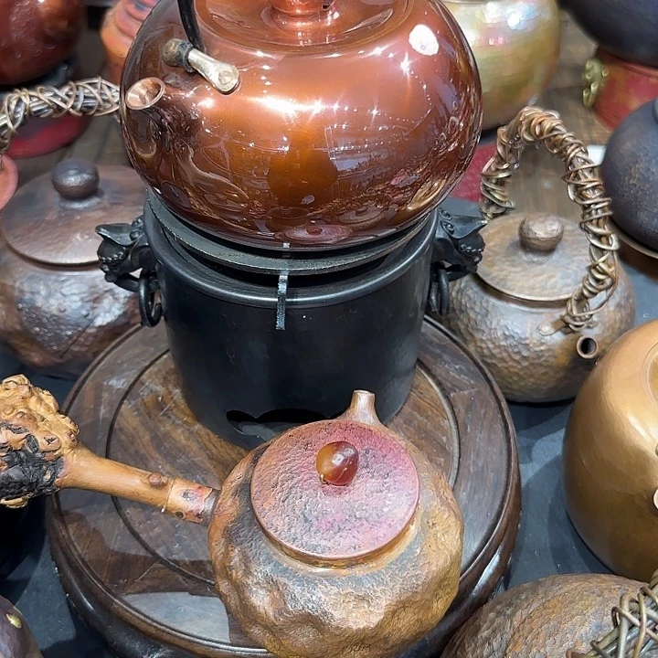 用***7紫铜手工制作提梁壶炉子公道杯