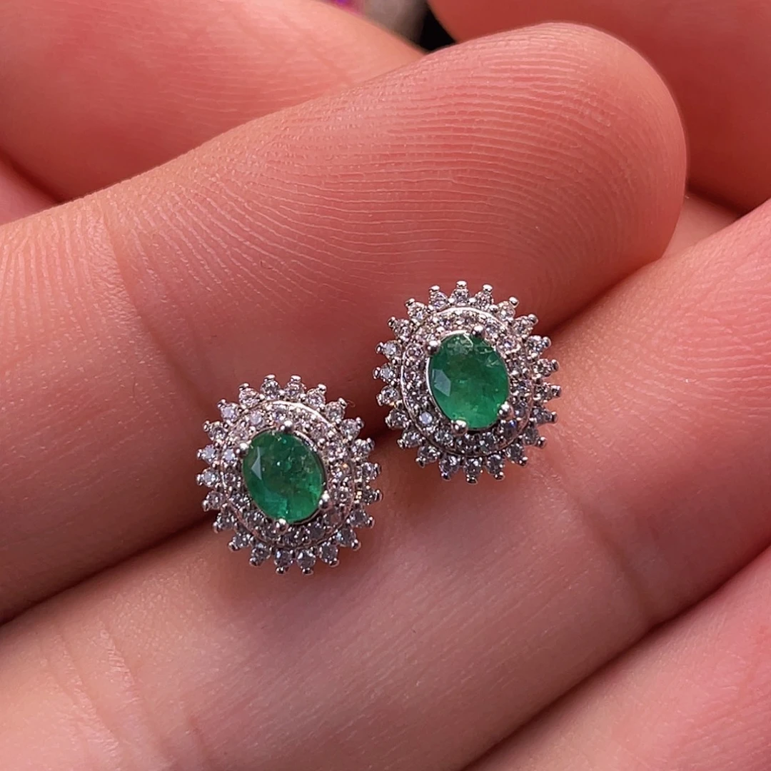 银S925镀金镶嵌耳饰祖母绿