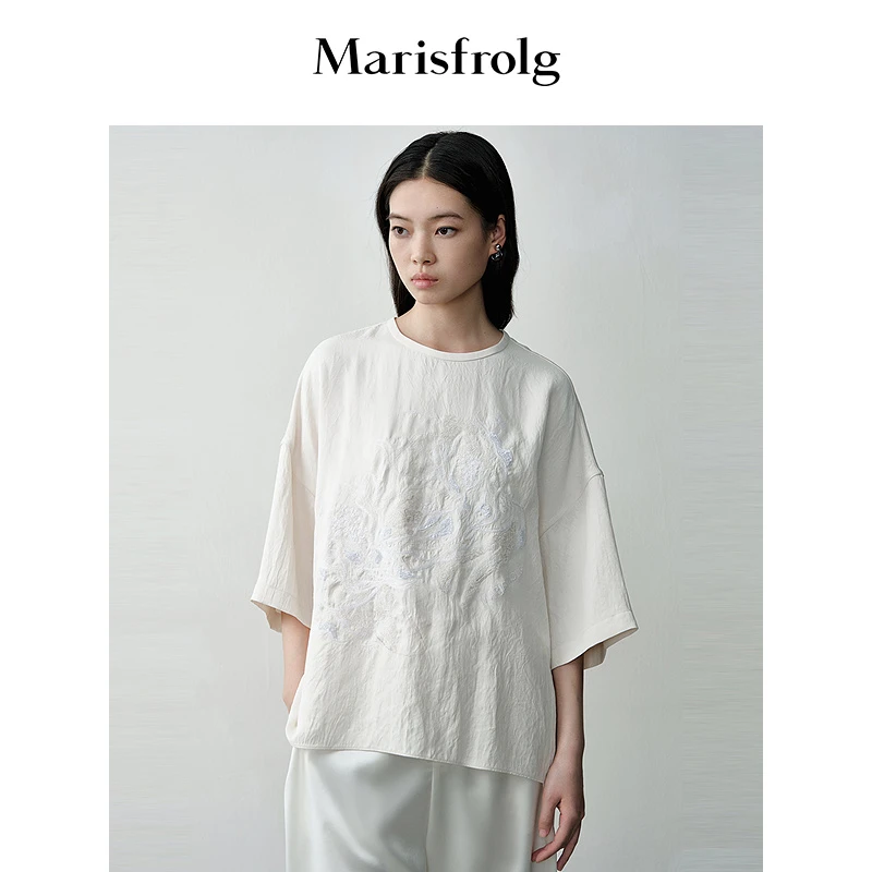 Marisfrolg玛丝菲尔24秋冬新款百搭刺绣艺术家重工T恤A1EG30151