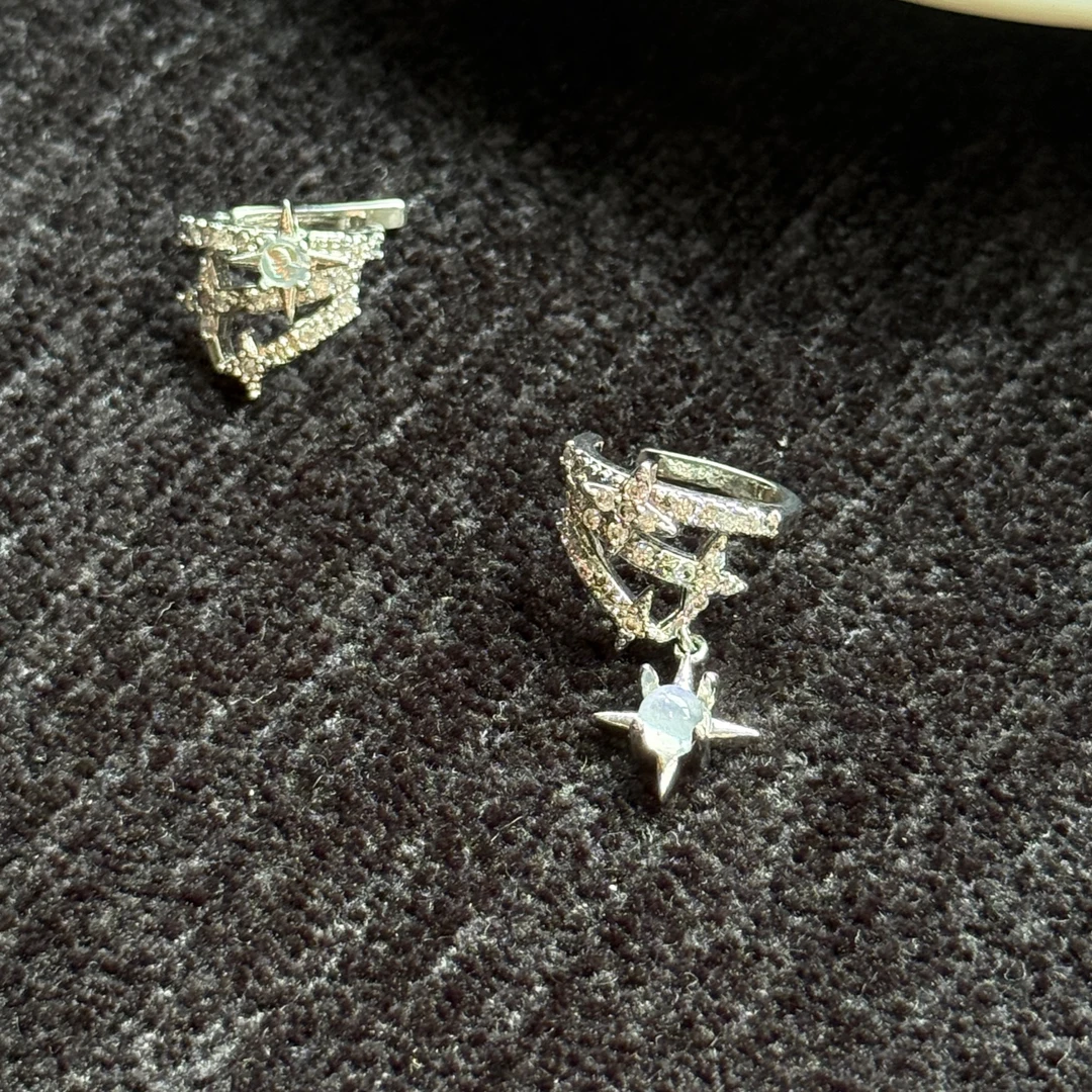 合金合成锆石耳饰 锆石星芒不对称耳骨夹
