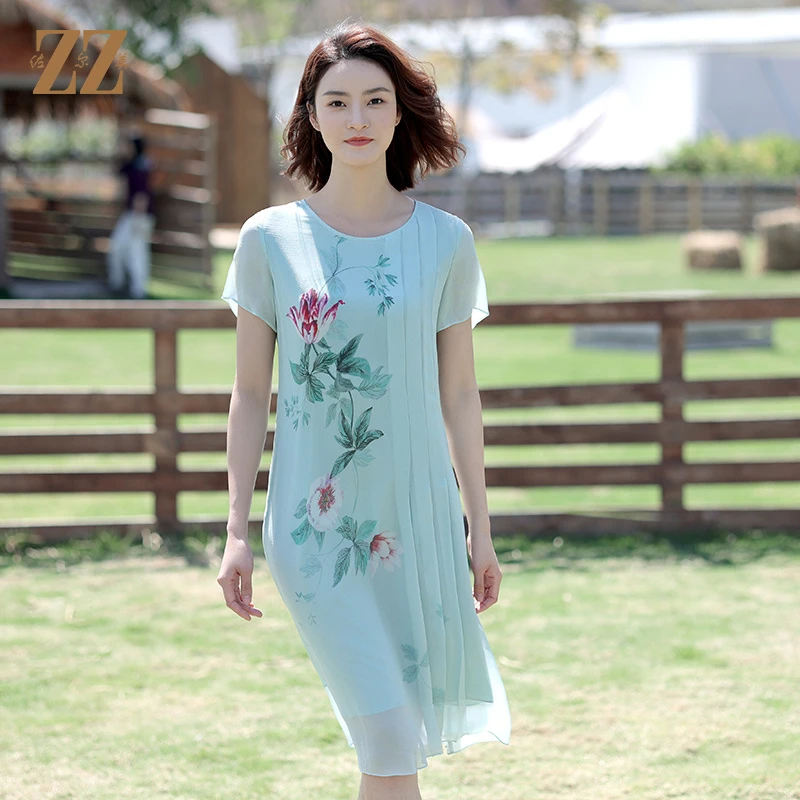 佐尔美夏季新款桑蚕丝真丝乔其气质长裙显瘦连衣裙裙子女E12LS108