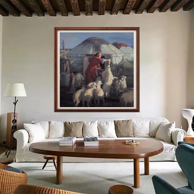 【清晨】林德华原创油画的肌理复刻版画民族风客厅玄关民宿装饰画