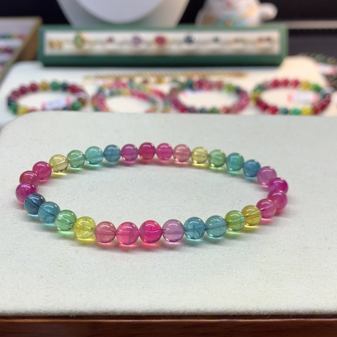 【闪购商品】碧玺手链未镶嵌荧光色标6.2mm