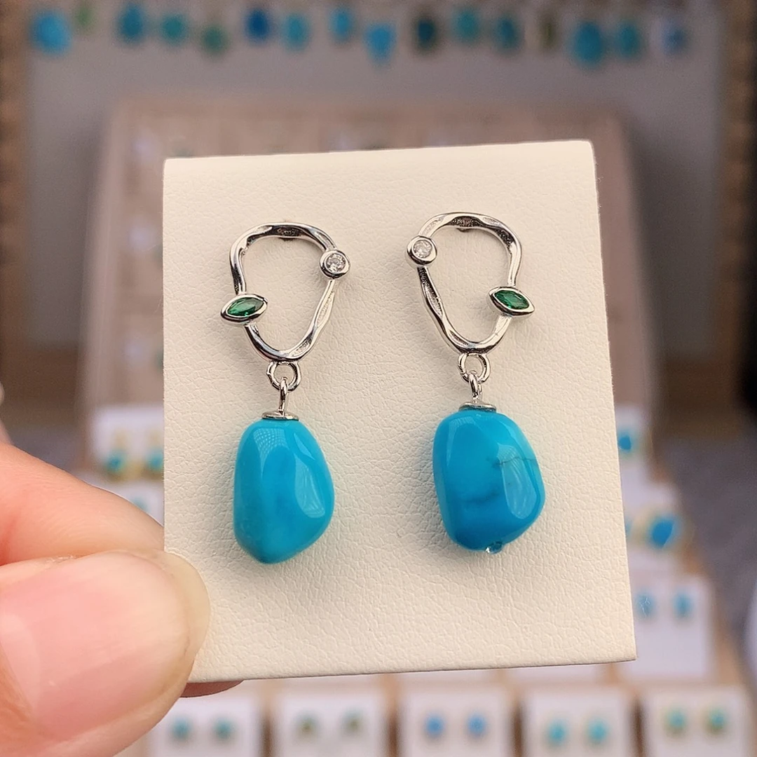 银S925镶嵌绿松石耳饰