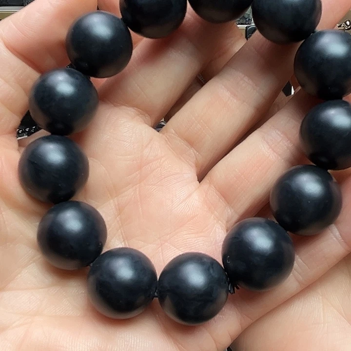 和田玉（墨玉）未镶嵌手链卡18圆珠福利款