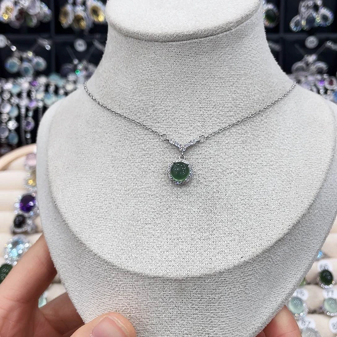 蛇纹石玉银S925镶嵌颈饰吊坠