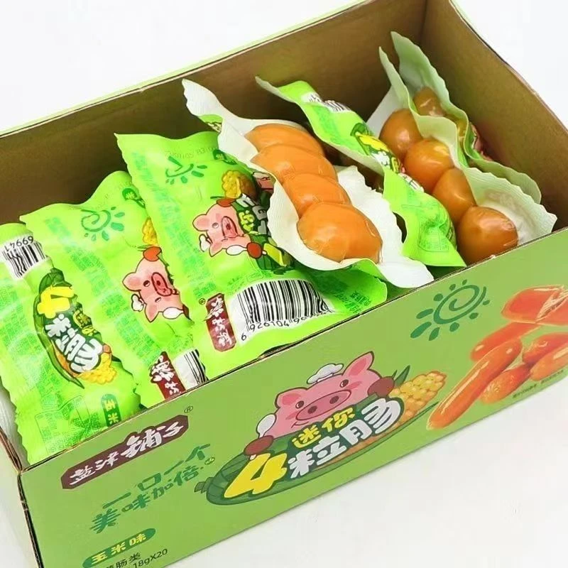 盐津铺子迷你4粒肠拇指玉米小香肠整盒80粒休闲零食批发