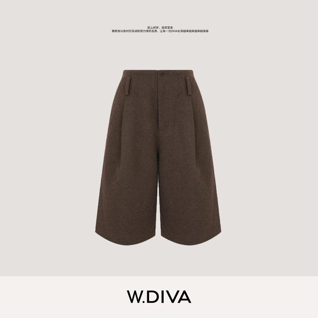 W.Diva【云谷咖】醋酸羊毛无腰头百慕大中裤老钱风高级感53K072905