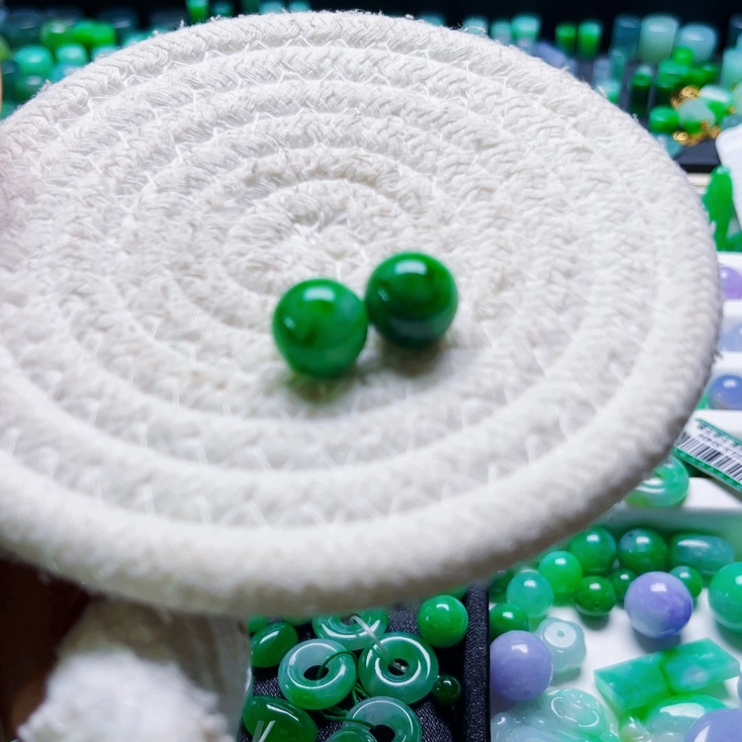 翡翠散珠卡12.2mm圆珠一对