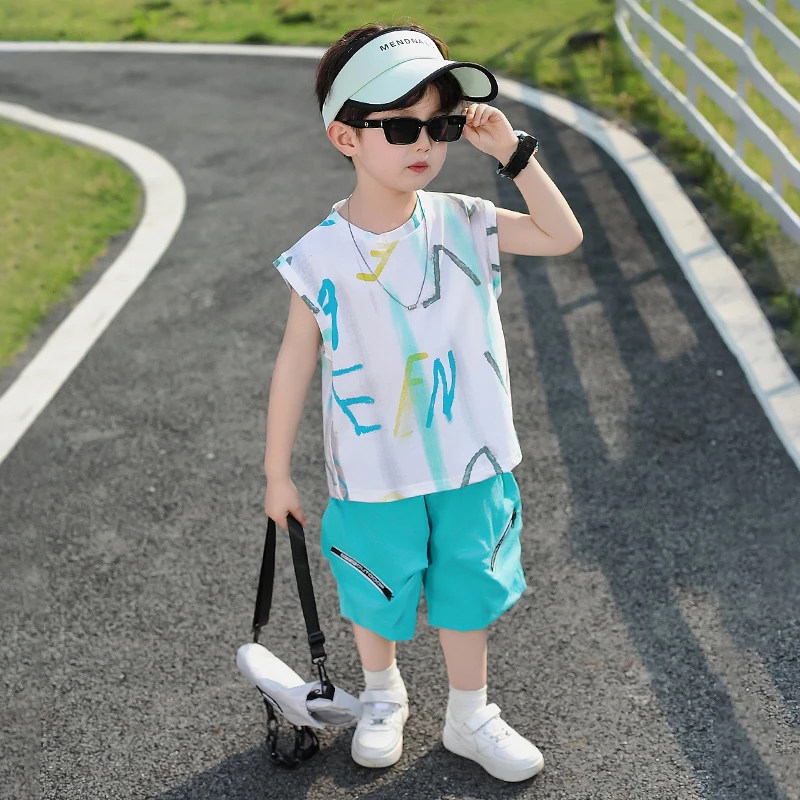 男童夏套装2025新款痞帅儿童夏装小童夏季薄款背心宝宝炸街衣服
