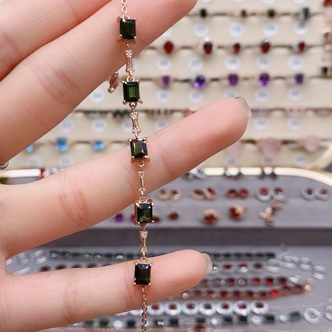 碧玺手链银S925镶嵌手链