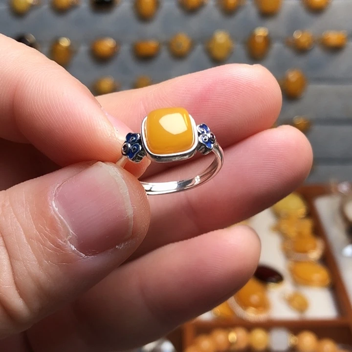 蜜蜡银S925镶嵌戒指