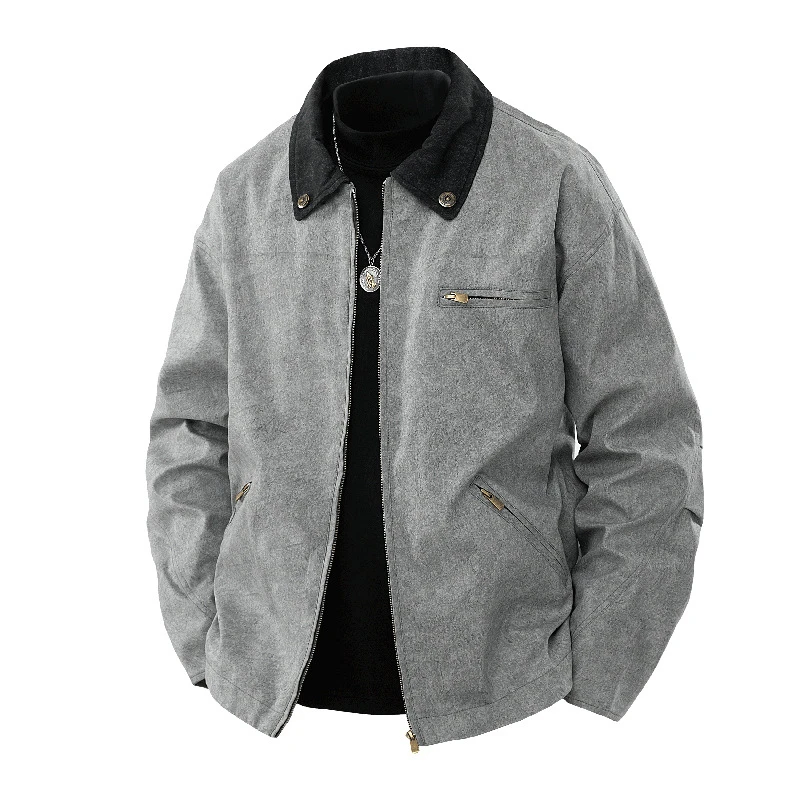 高级感工装夹克外套男全面斜纹翻领复古春秋情侣款底特律风格