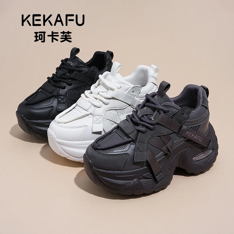 KEKAFU/珂卡芙【隐形增高9CM】2025冬季新款百搭厚底加绒老爹鞋女