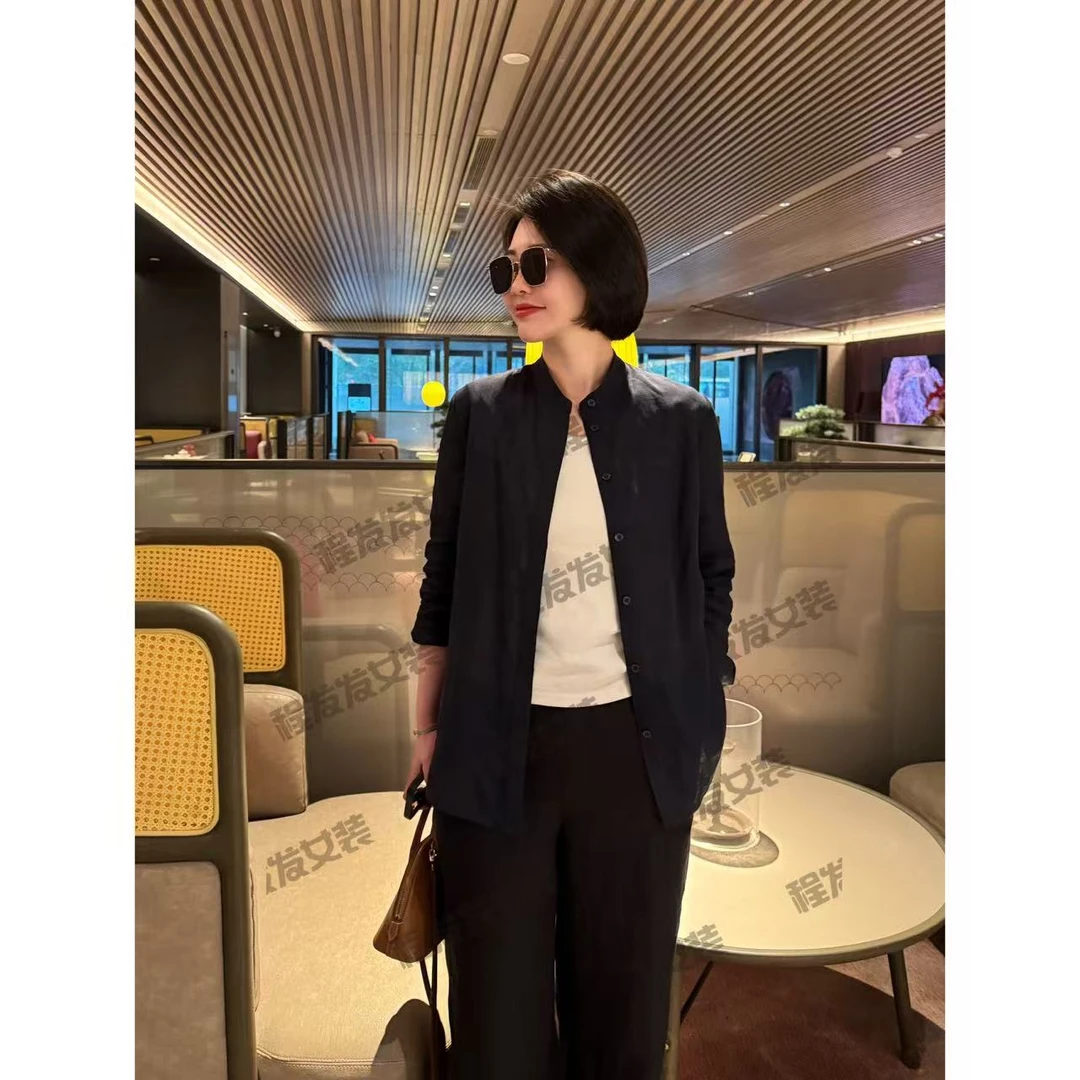 【程发发】（尘圆）亚麻天丝立领长袖衬衫F1942