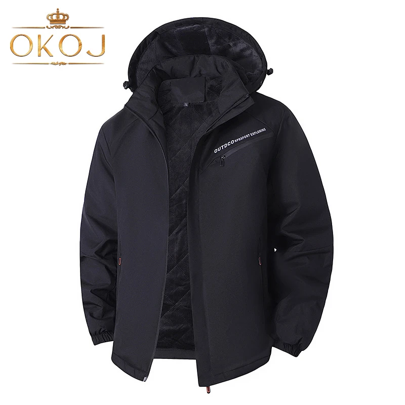OKOJ休闲运动棉衣男士外套加绒加厚连帽防风秋冬新款保暖棉袄棉服