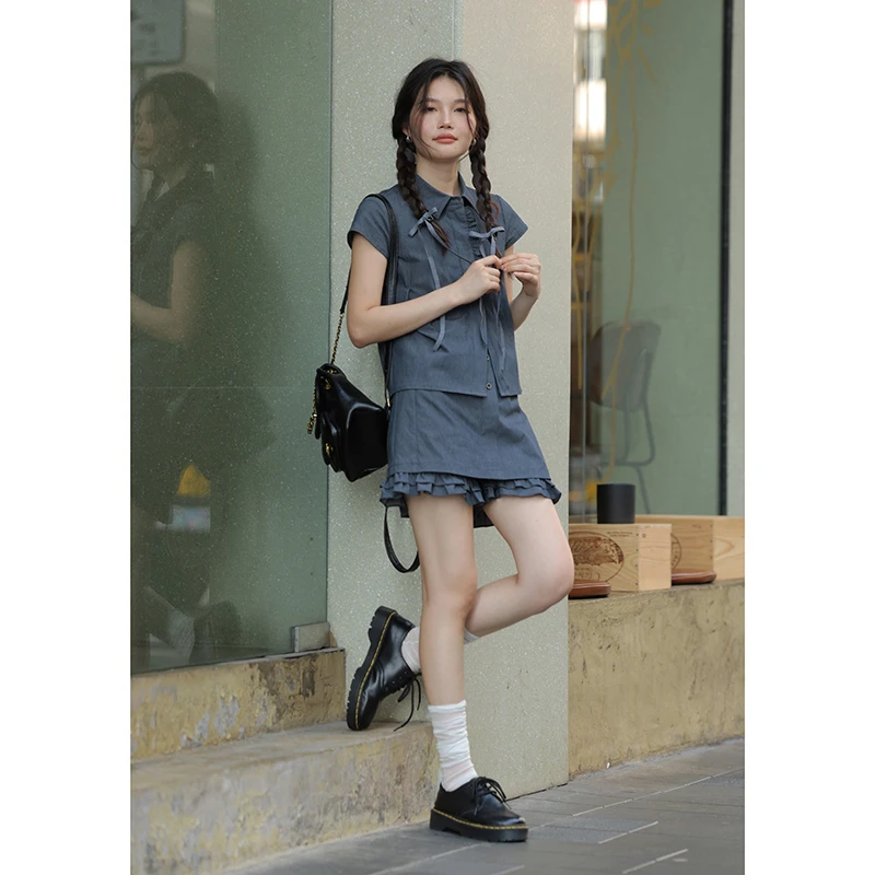 觅定洋气减龄学院风套装女衬衫半身裙两件套搭配DS10484+DK10485