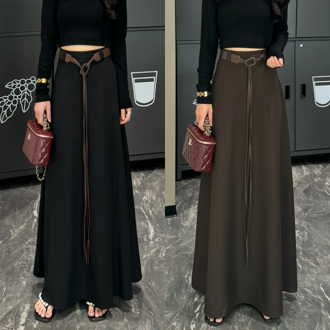 【CC】秋季新款气质百搭高腰显瘦A字版半身裙+赠腰带