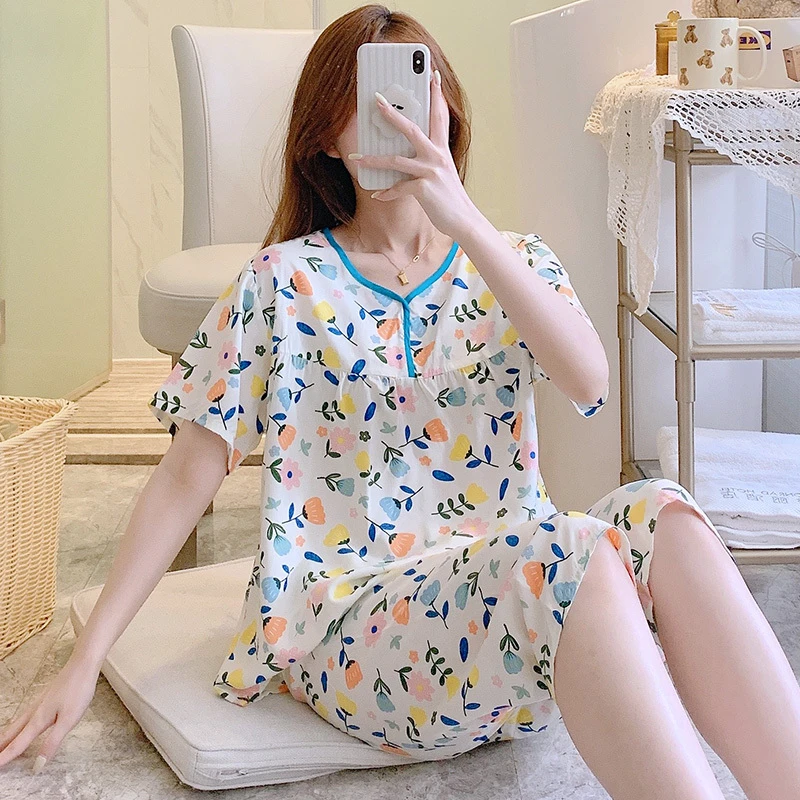 人造棉绸睡衣女夏薄款短袖绵绸套装可外穿学生大码家居服新款可爱