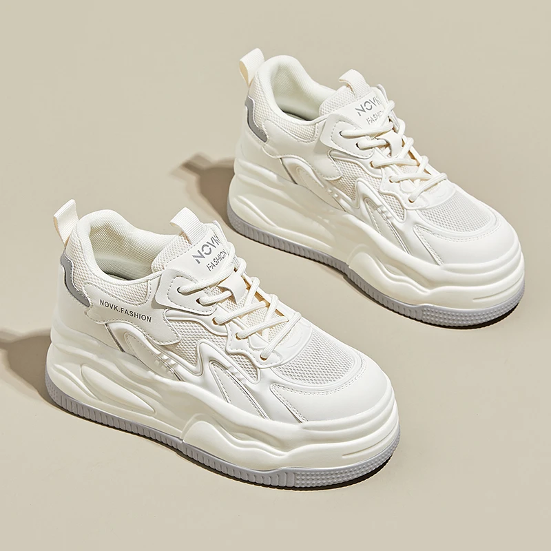 增高8CM小白鞋2025年夏季网面厚底休闲运动老爹小白鞋透气网鞋女