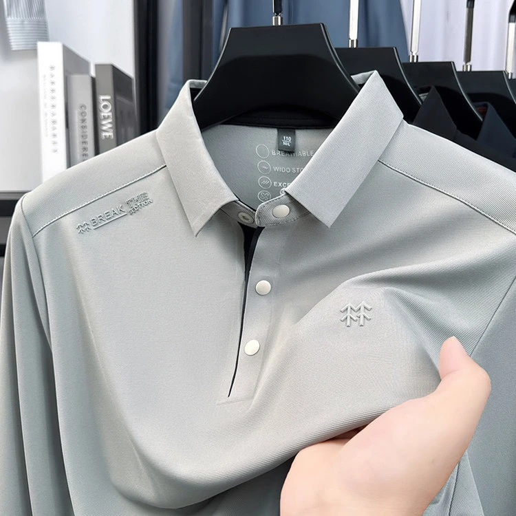 [奥莱1折]两棵树男士秋季新款高品质无痕针织领长袖POLO衫翻领