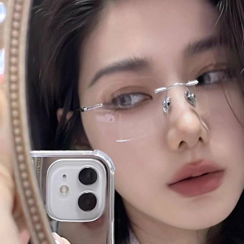 御姐眼镜高智感无边框无边框眼镜女防蓝光无度数镜框合金眼睛架