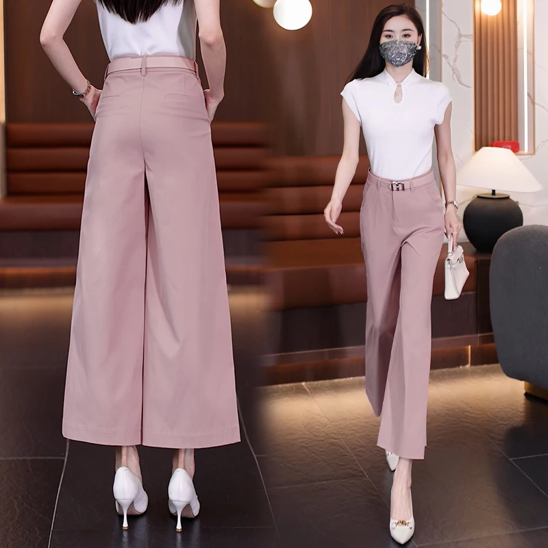 九分阔腿裤女薄款2025夏季新款高腰显瘦休闲小个子宽松西装直筒裤