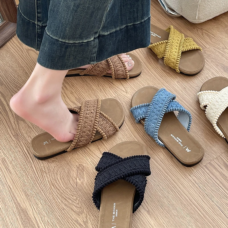 设计感夏季新款一字拖低跟平底凉拖2025春海边度假女时尚百搭外穿