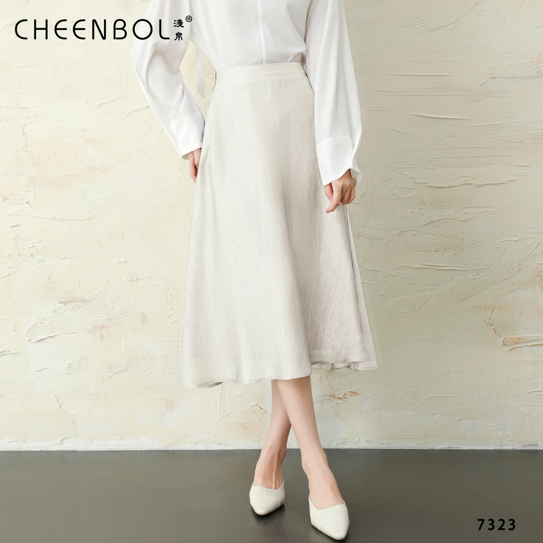 7323醋酸锦纶法式薄款半身裙女春夏新款高腰显瘦垂感薄款A字裙
