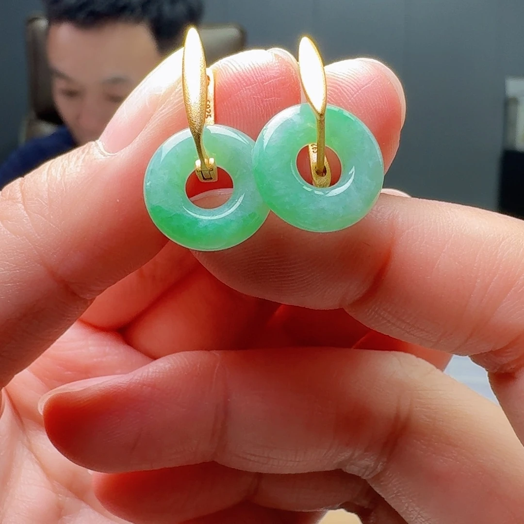 银S925镶嵌翡翠耳饰多样性发货其一