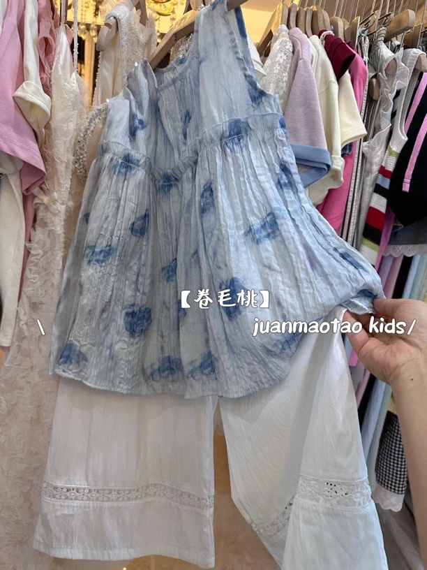 卷毛桃2025夏女童清新花朵夏季套装