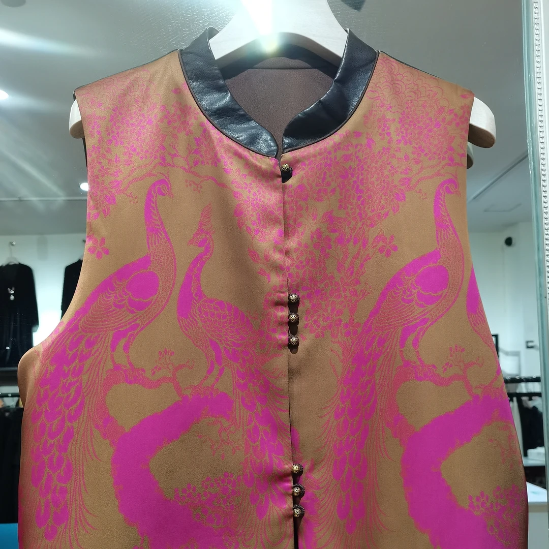 立领提花刺绣薄款法式民族风马夹花色马甲双面双层