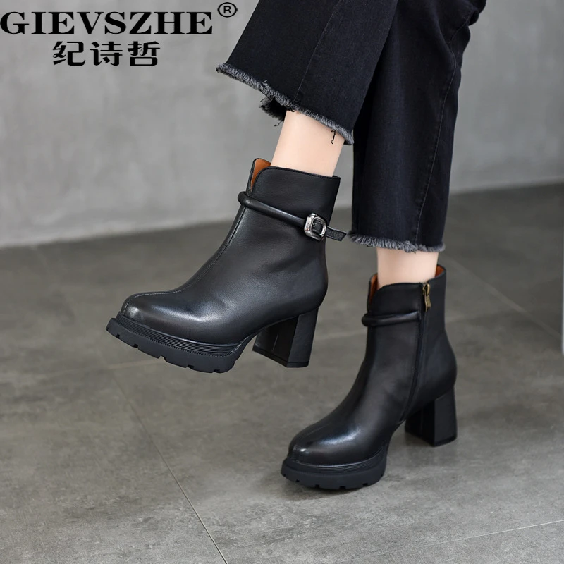 纪诗哲靴子女增高显瘦马丁靴女复古粗跟秋冬英伦风时尚百搭小短靴
