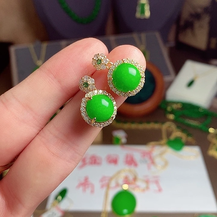 翡翠18K金镶嵌耳饰38