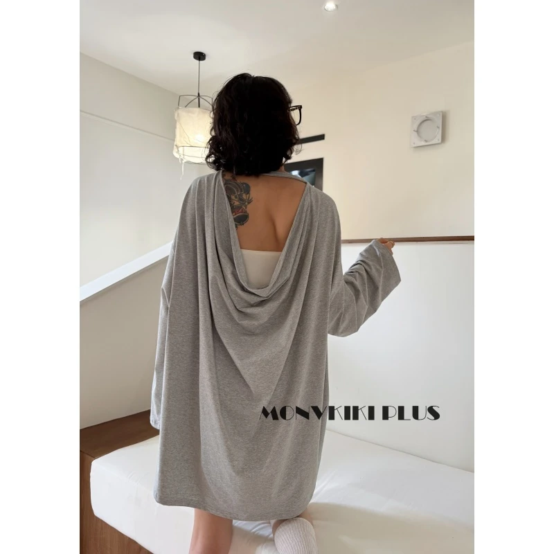 MoNvKiKiPlus2“雪轻吻“大码微胖高级感露背极简休闲廓形T恤#1670